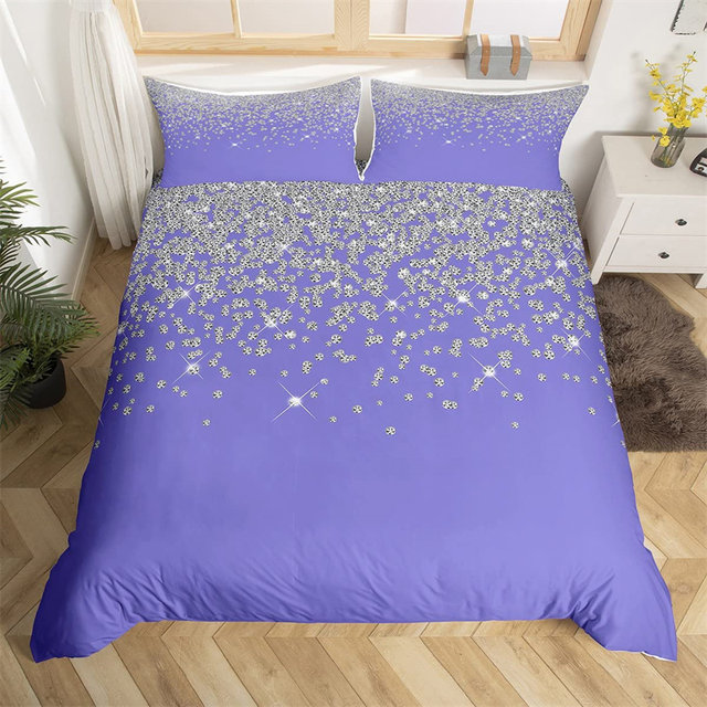 Silver Glitter Duvet Cover Bling Party Decorations Bedding Set