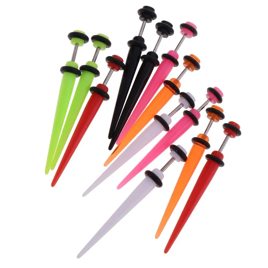 12pcs Assorted Color  Cheater Stretcher Long Taper Plug Steel Pin 