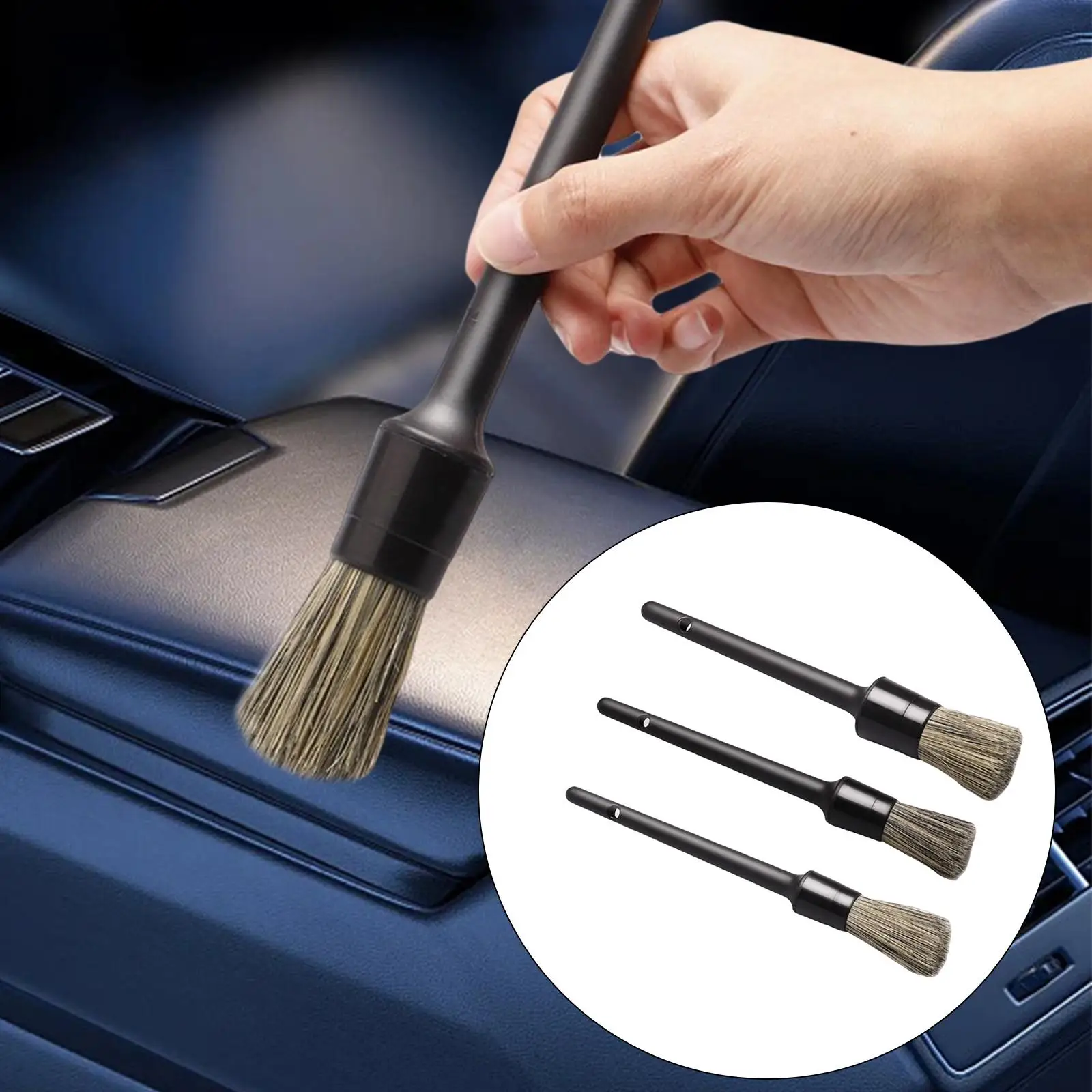 Set of 3 Pcs Detailing Brushes for Car Multi Purpose for WashingInterior