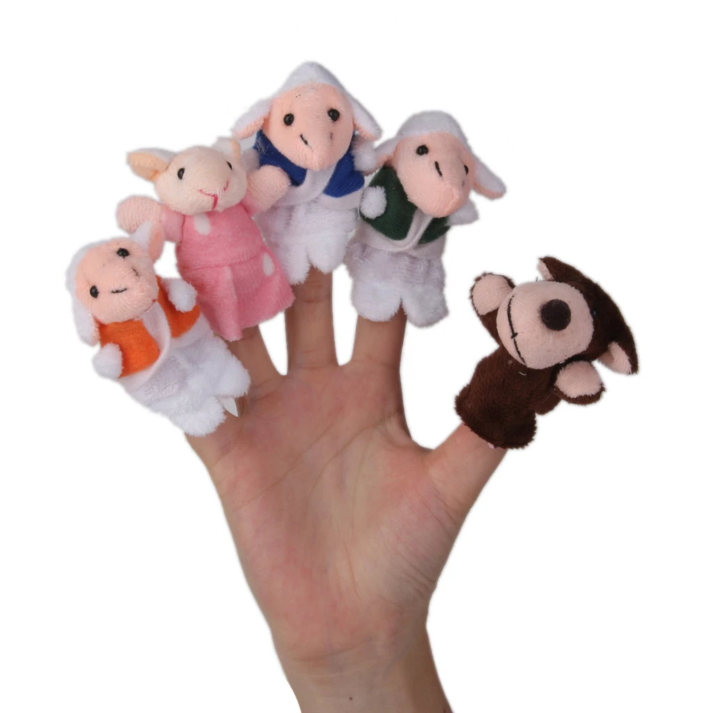 Family Finger Puppets Wolf and Seven Little Goats Cloth Doll Kids Hand Toys