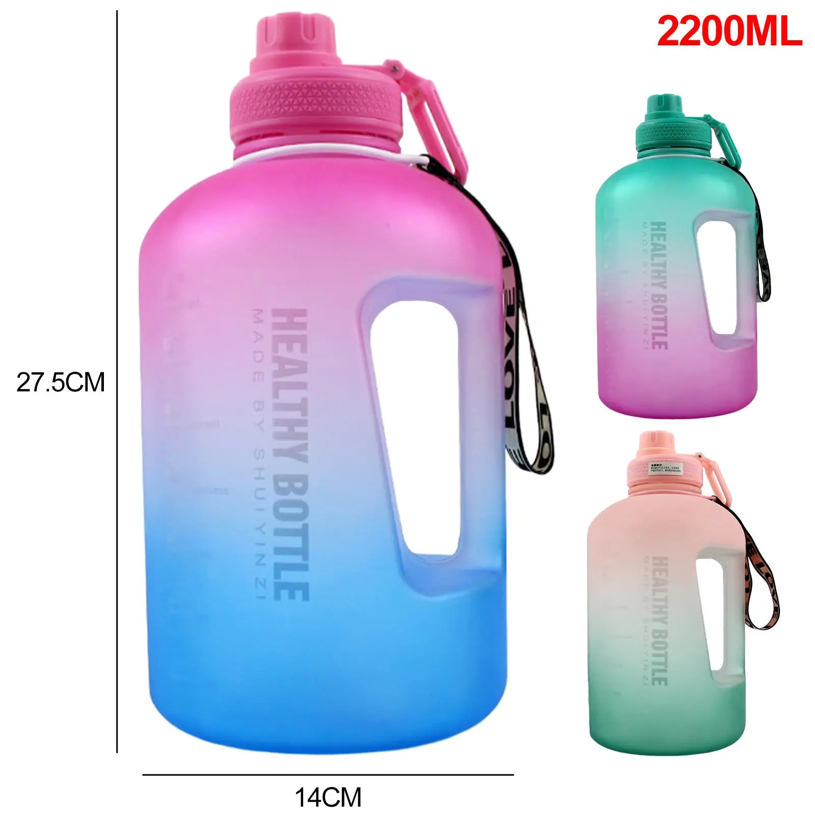 Durable Water Bottle with Straw ,  Jug Time Marker with Handle Motivational 2200ml Capacity for  Activity Camping 