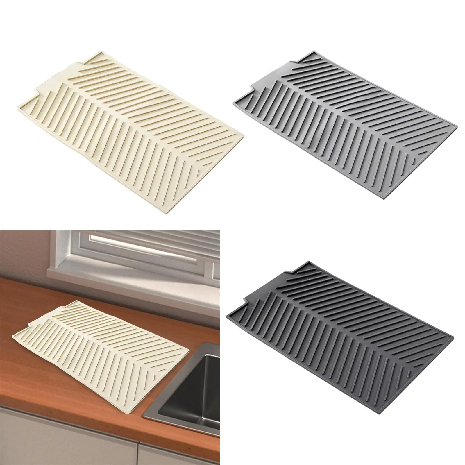 Draining Board Mat Heat Resistant Dish Drying Mat Flume Drain Board Drainer Mat for Dining Table Kitchen Bathroom Dishes 35x25cm