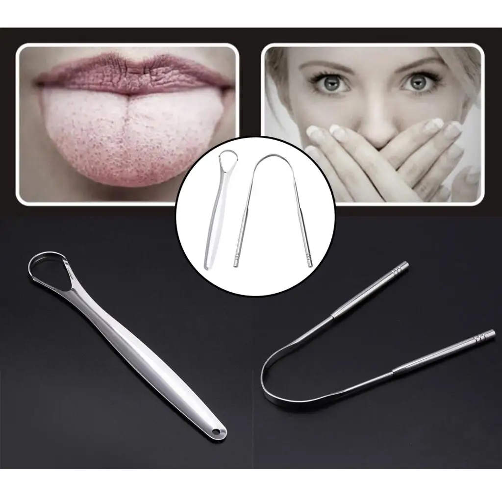 2pcs Stainless Steel Tongue Cleaner Bad Breath for  Care