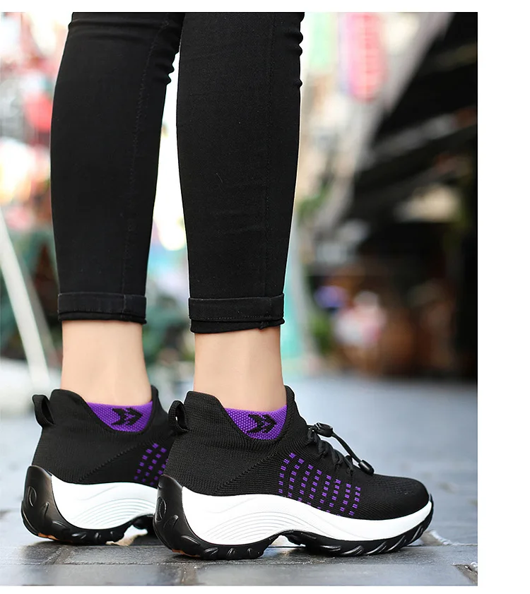 Casual Women Walking Flat Slip On Platform Sock Sneakers Shoes Plus Size 35-45 Zapatillas Mujer44_desvips.com