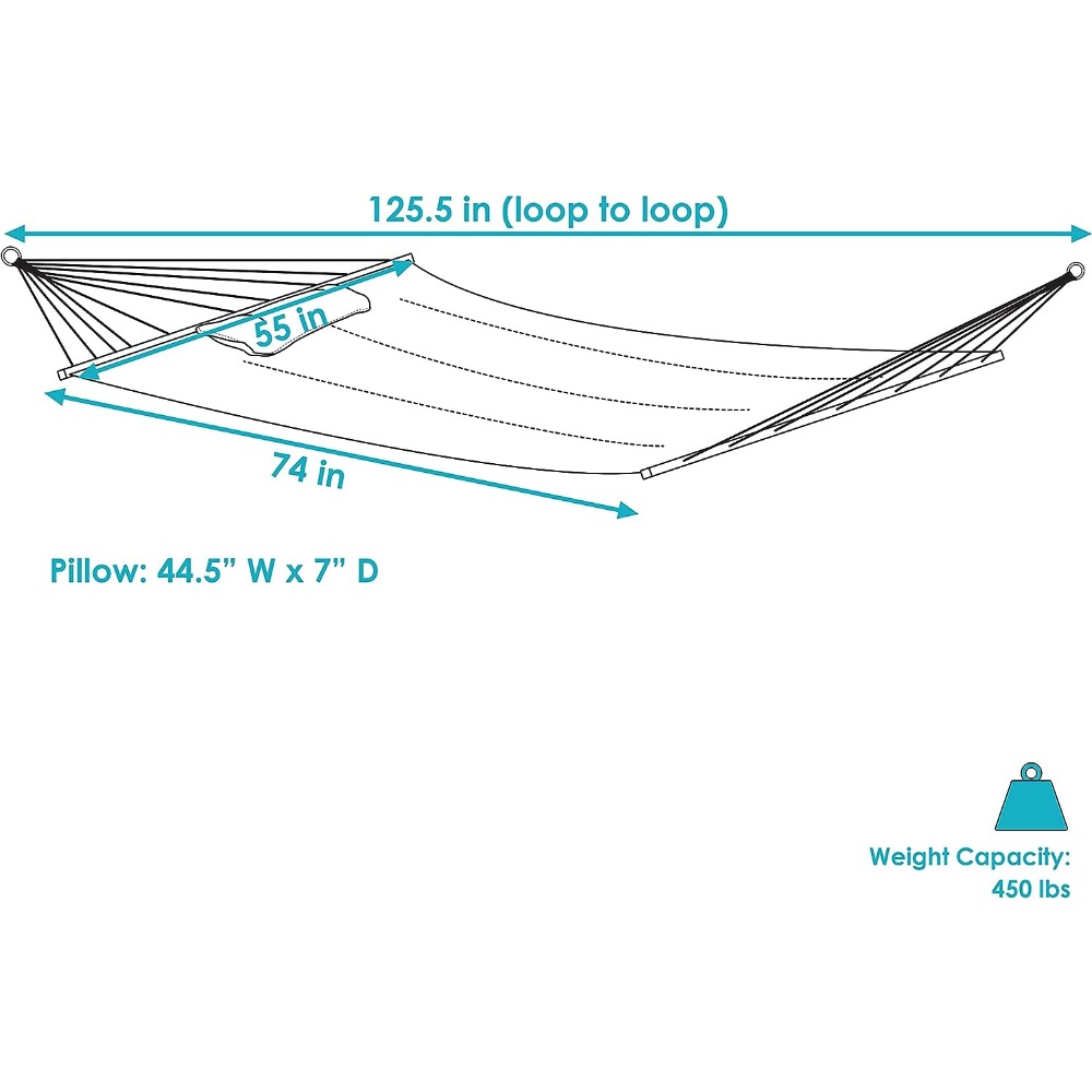 Description Picture 4 of itemOutdoor Quilted Fabric Hammock - Two-Person with Spreader Bars - Heavy-Duty 450-Pound Capacity - Mountainside