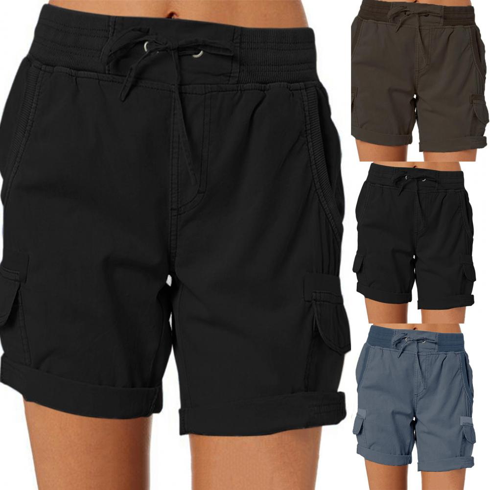 cor sólida, calças curtas simples, shorts cargo