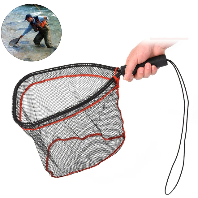 Portable 18inches Fly Fishing Net Freshwater for Kayak Minnow Trout Soft  Rubber Mesh Floating Hand Net for Catch and Release