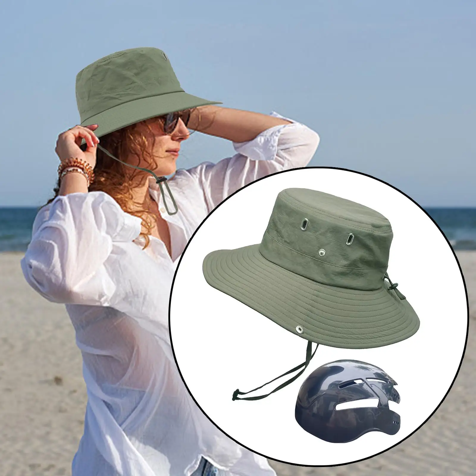 Bucket Hat with Strings Sun Protection with Bump Hat Insert Sun Hat with Strap Headwear for Riding Fishing Beach Outdoor Unisex