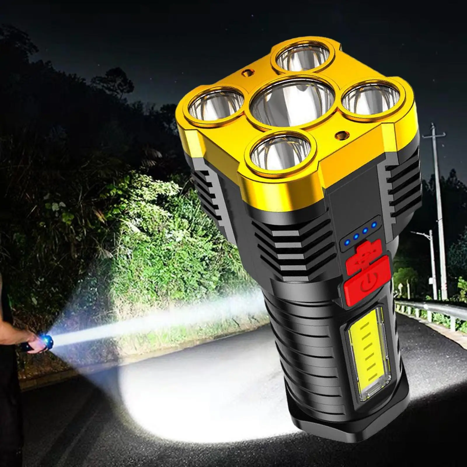 Led Rechargeable Flashlight Five Core Strong Light Long-range -bright Outdoor Lamp Portable Searchlight