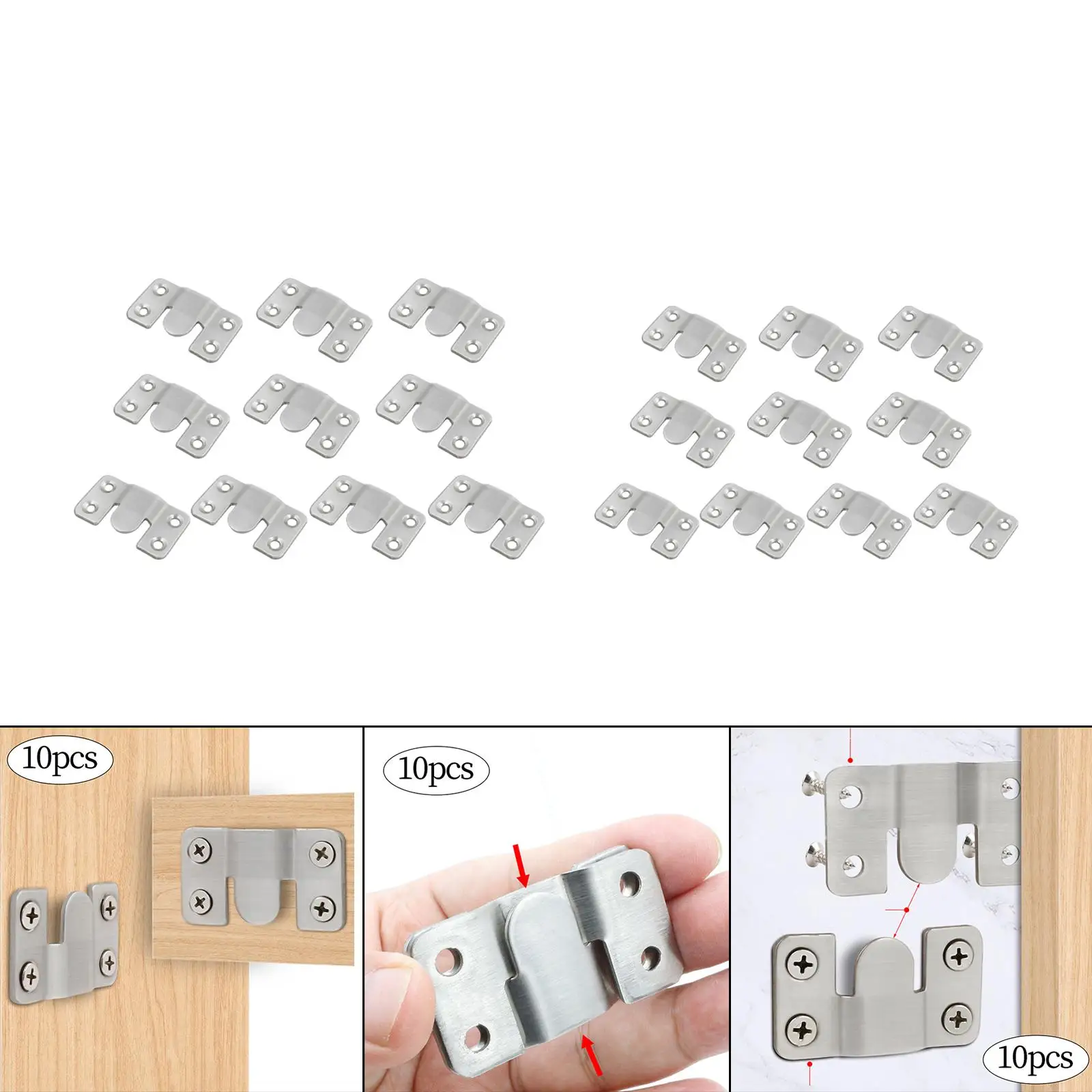 10x Furniture Flush Mount Bracket Wall Buckle Bracket Stainless Steel Picture Hanger Hook for Wedding Wall Art Gallery Mirrors