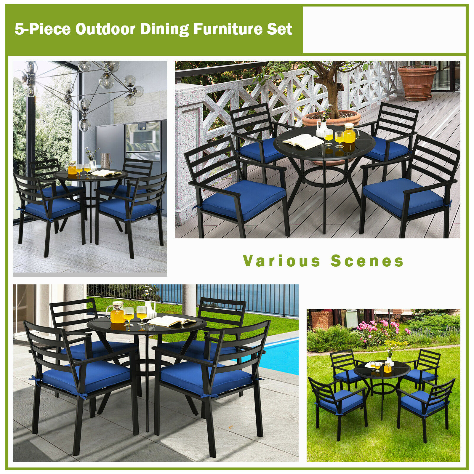 Title 8, Patiojoy 5PCS Outdoor Patio Dining Chair Table ...