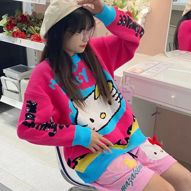 Top de camisola com zíper Sanrio Hello Kitty feminino, fato retrô de saia  plissada, impressão irregular de malha tipo slim, linha A, novo, verão -  AliExpress