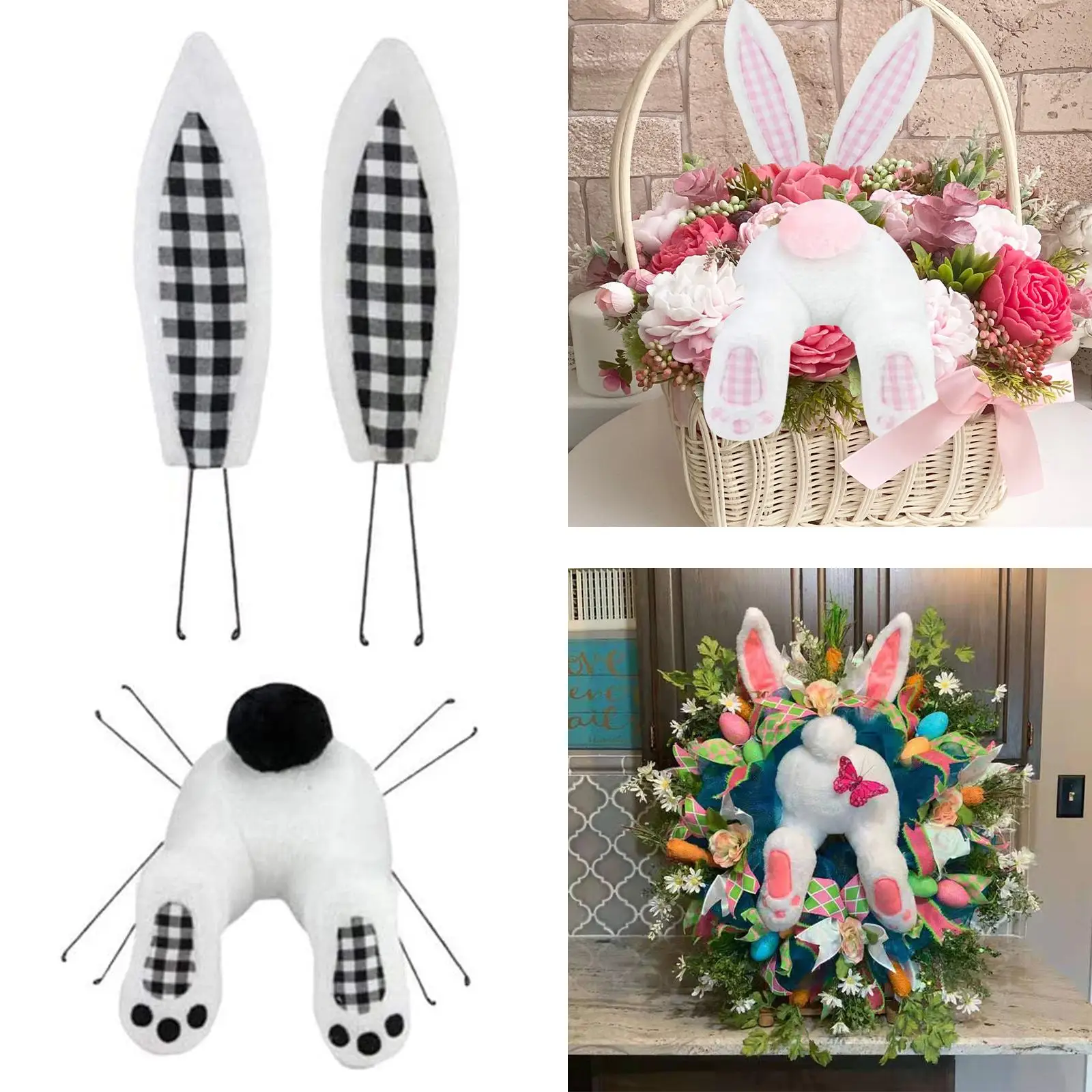 Wall Hanging Easter Bunny Wreath Kit Cute Welcome Sign Rabbit Wreath Attachment for Festival Front Door Decor Window Holiday