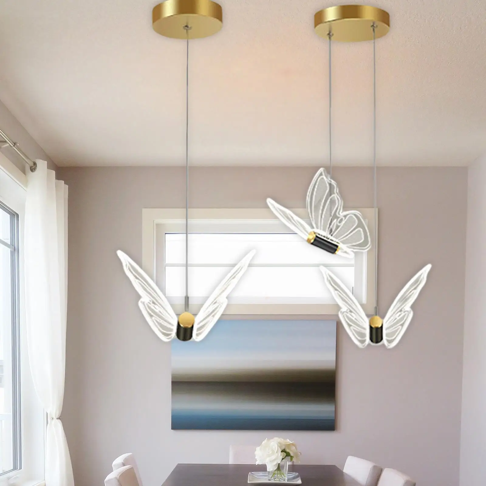 Butterfly Chandelier Hanging Lamp Pendant Light Modern Height Adjustable Droplight for Living Room Wedding Restaurant Farmhouse