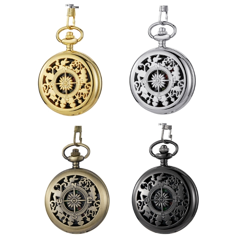 Description Picture 2 of itemMultifunctional Pocket Watch Flip Open Survival Compass for Men Retro Hollow Out Pocket Watch Compass With Clasp Chain