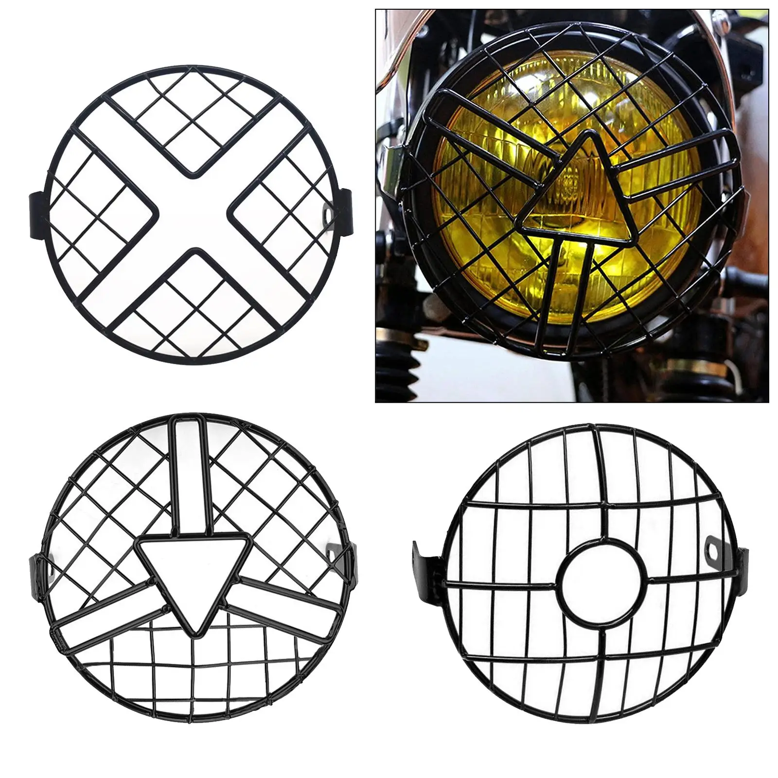 6.5 inch Motorcycle Headlight Motorbike Front Lamp Mesh Grille Cover Protector for Cafe Racer