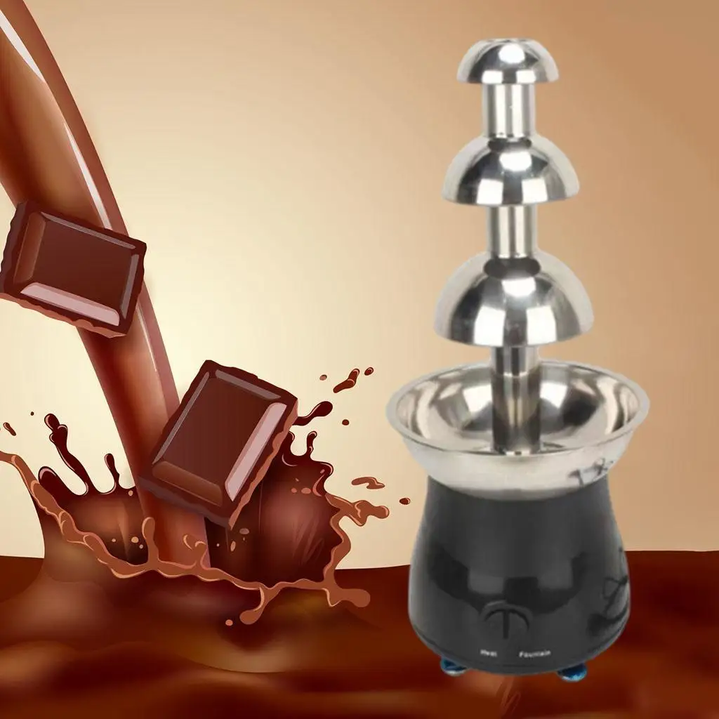 Stainless 4-tier Chocolate Fondue Fountain Maker Small for Wedding Plug-UK