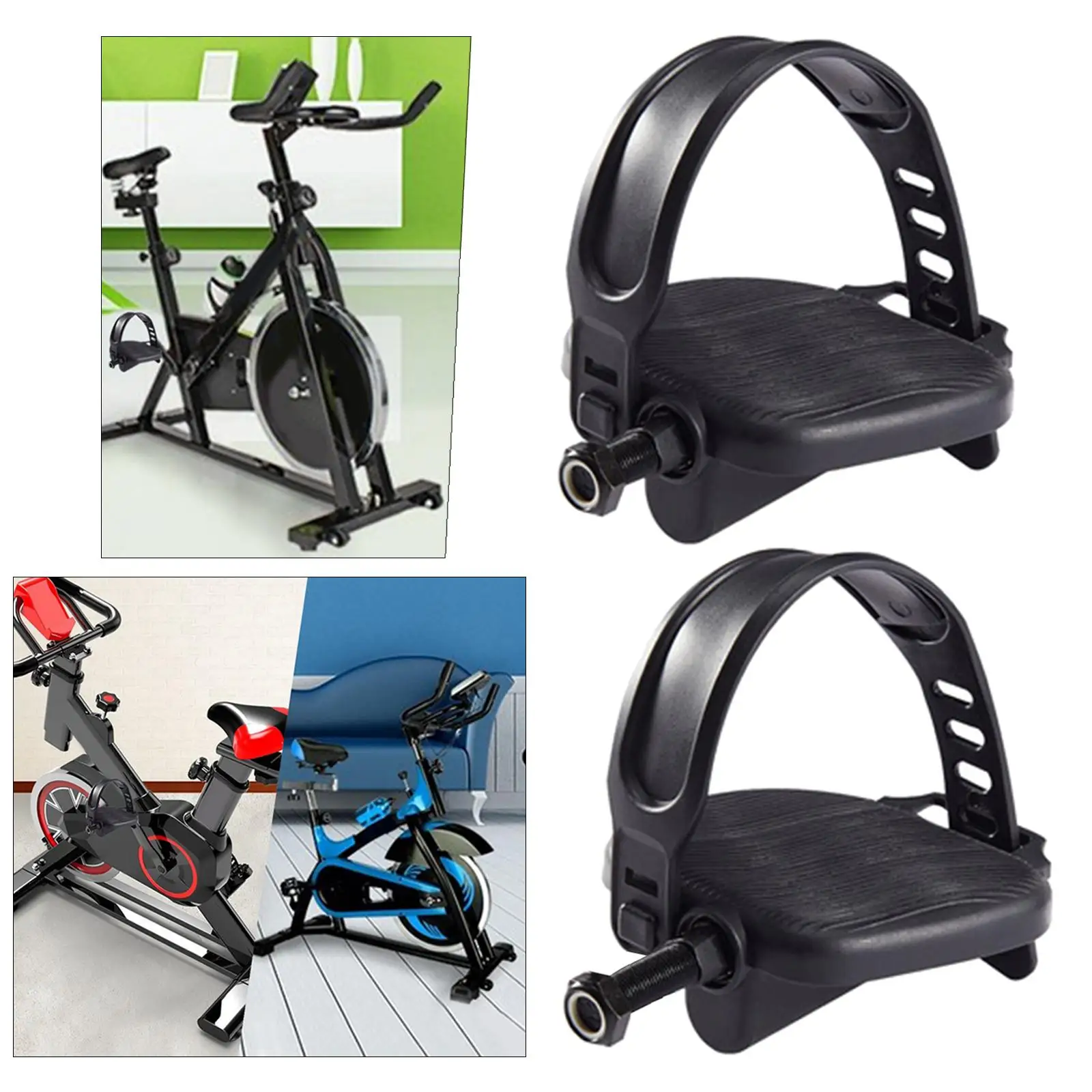 1 Pair Exercise Bike Pedals with Straps Indoor Home Gym Cycling Parts Replacement Fitness Equipment Accessories Bicycle Pedal