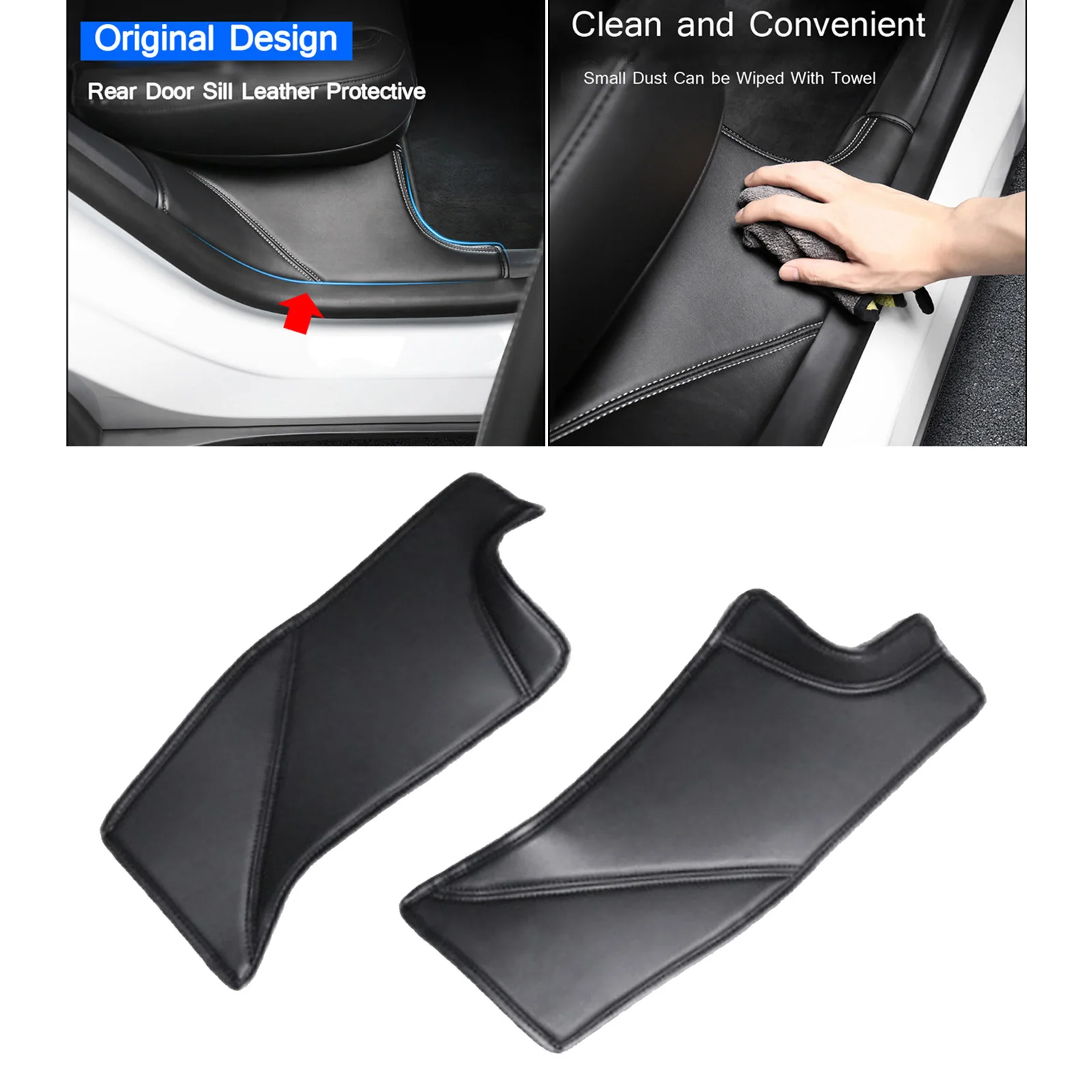 2x Car Rear Door Sill Protector Cover Trim for , PU Leather