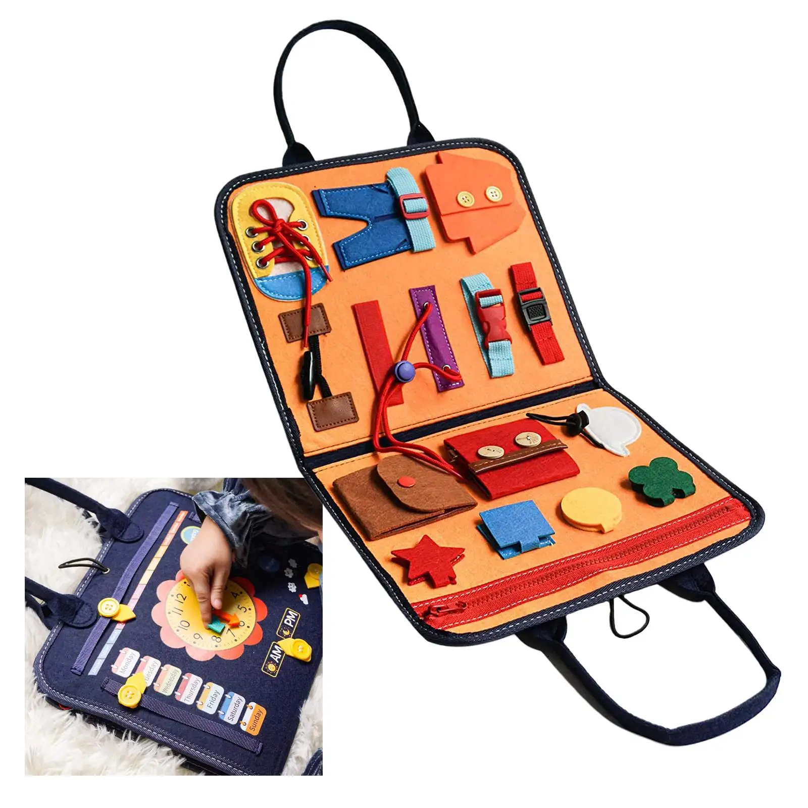 Busy Board Toy Dressing Exercise Educational Kids Sensory Toy for Car Travel Toddlers