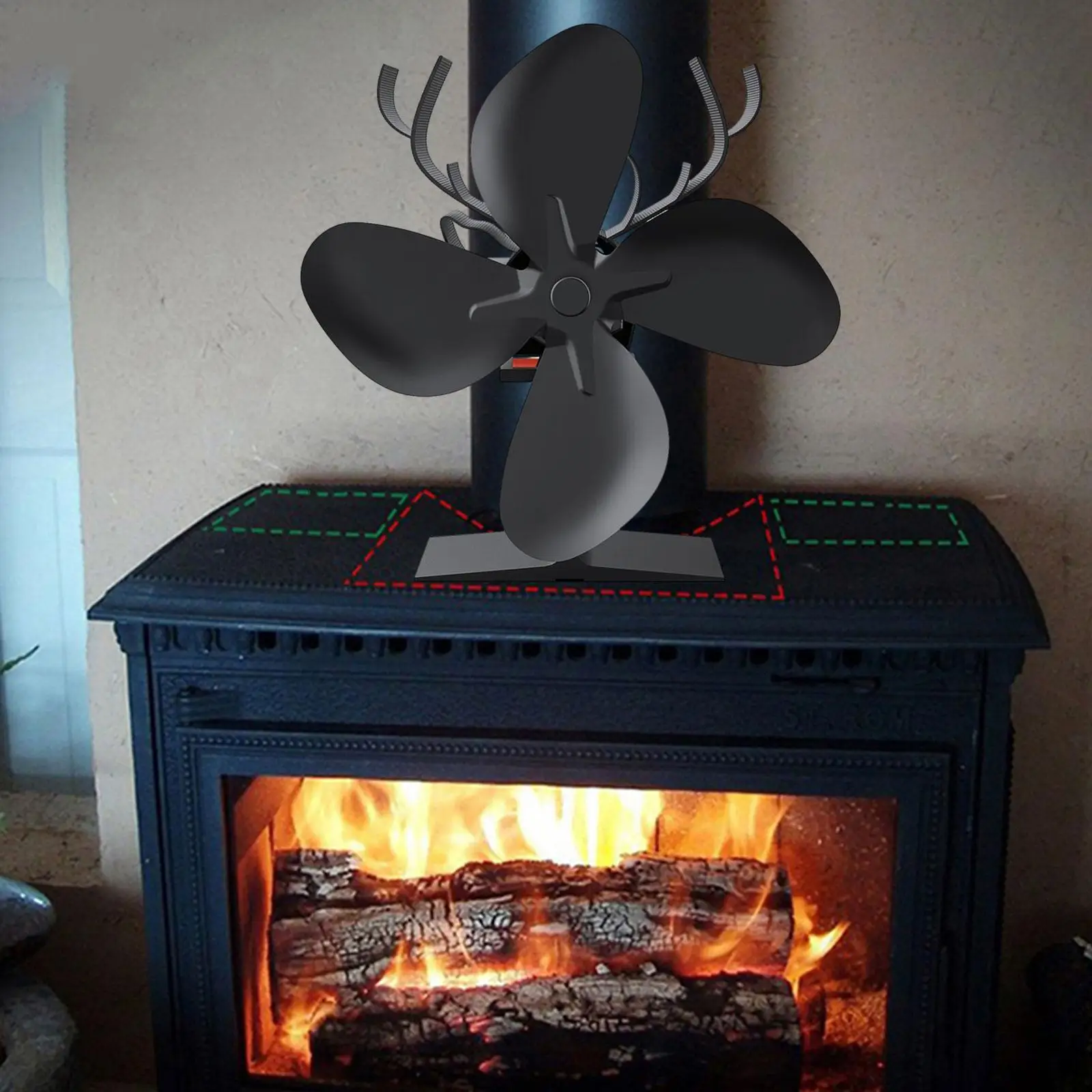 Christmas Wood Burning Stove Fan Fireplace Fan, Heat Powered Multifunctional 7x3.5x7inch Energy Saving 4 Blade Aluminum Alloy