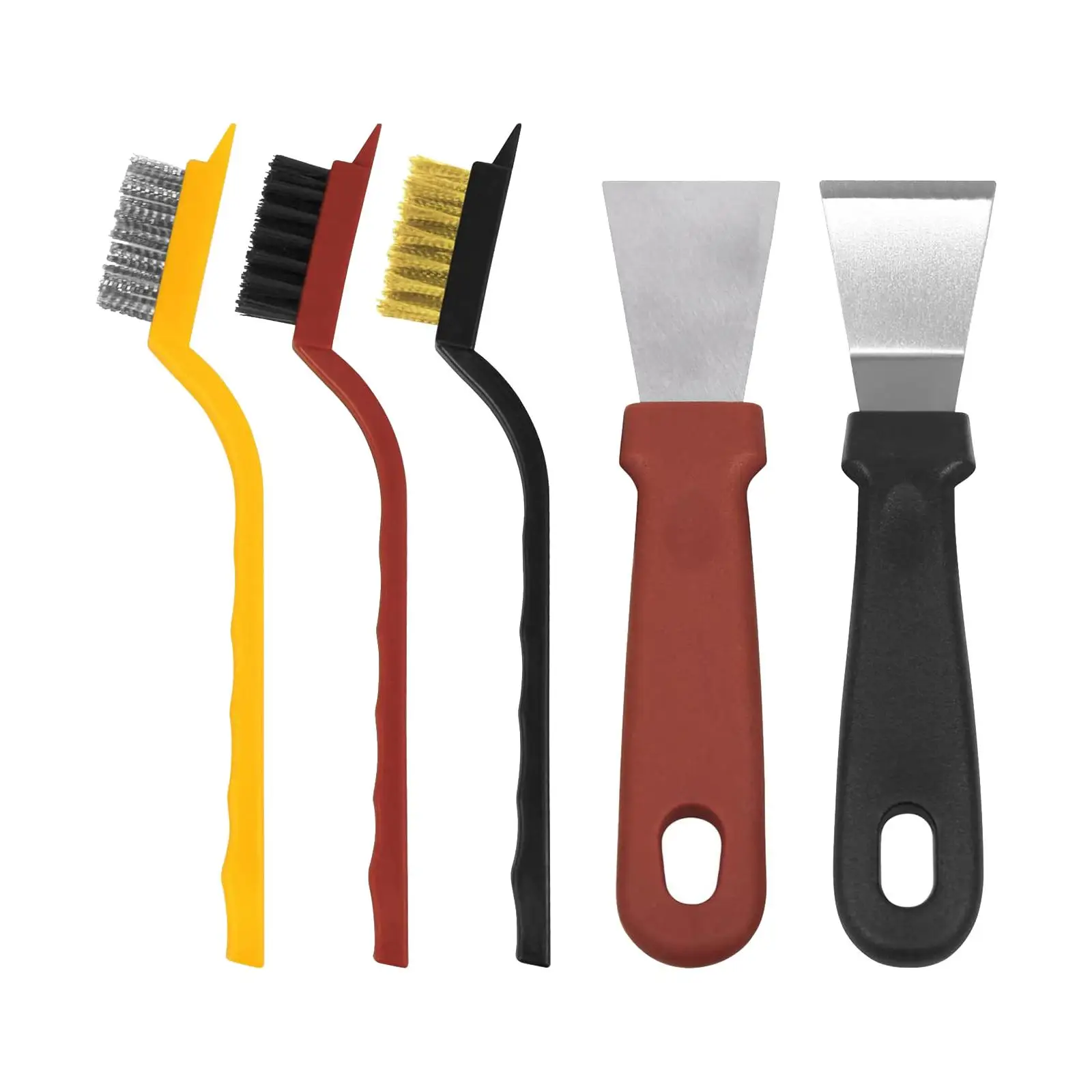 5Pcs Wire Brush Set Scraper Tool Deep Cleaning for Dirt and Paint Scrubbing with Curved Handle Grip Stove Cleaning Brush