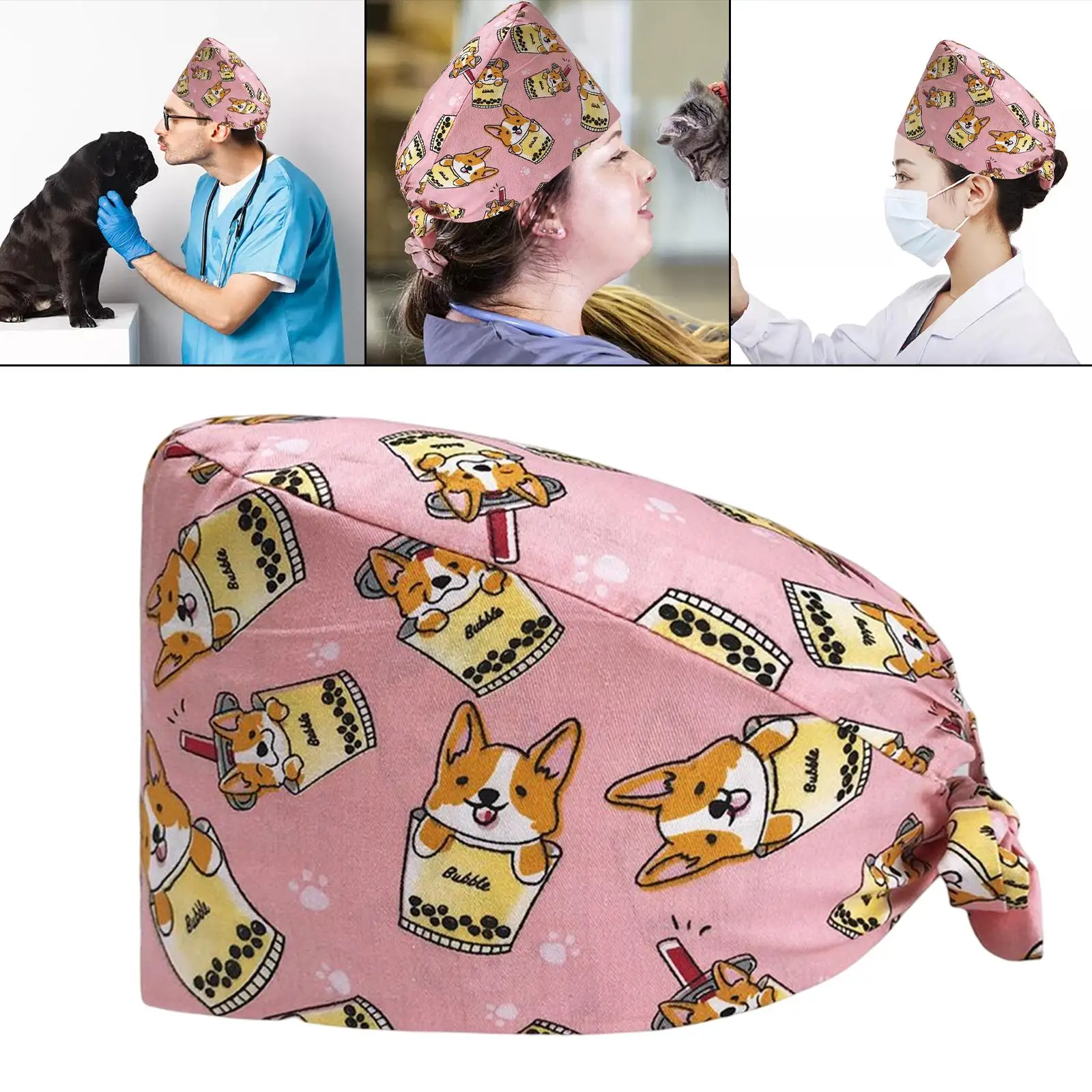 Men Women Surgical Lab Dustproof Hat Headcove Odontology Hat Printed