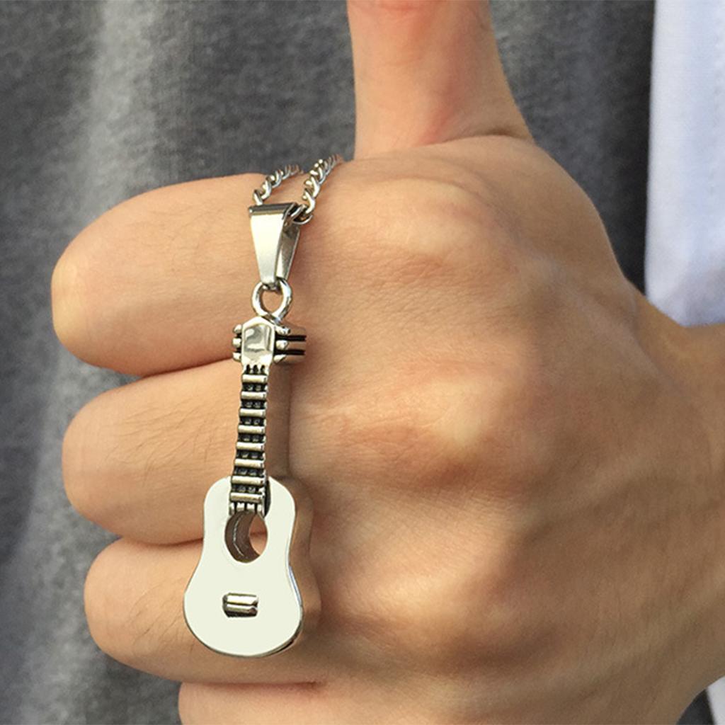 Guitar Cremation Urn Necklace Music Instrument Locket Chain Memorial Pendant Keychain for  Mom & Dad