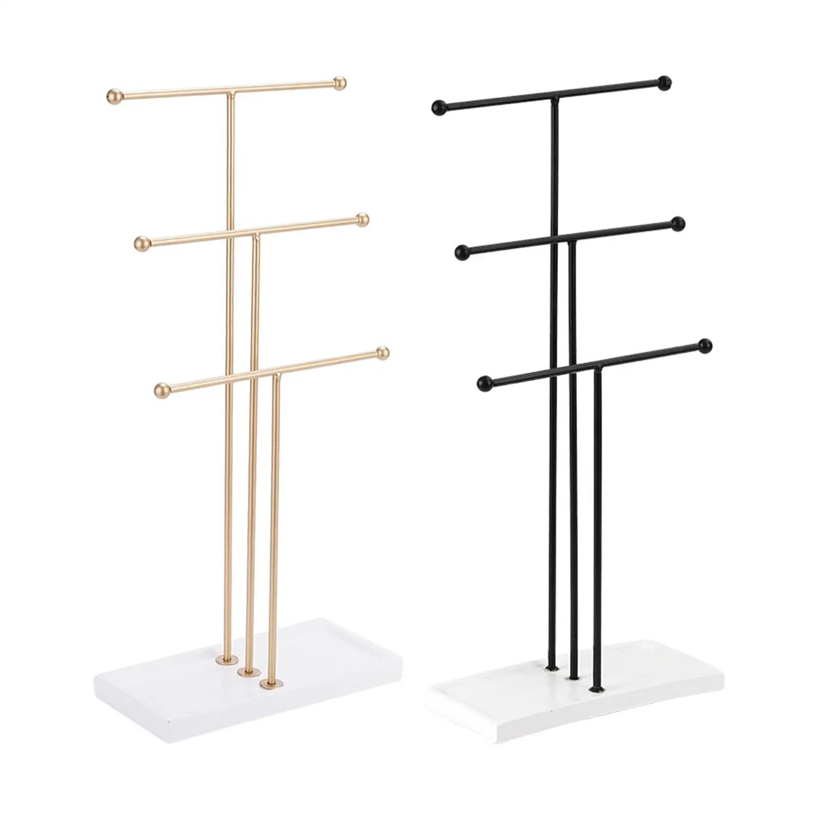 Table Top 3 Tiered Bars Necklace Display Stand, for Displaying, Storing and Organizing Necklace Holder with Resin Base