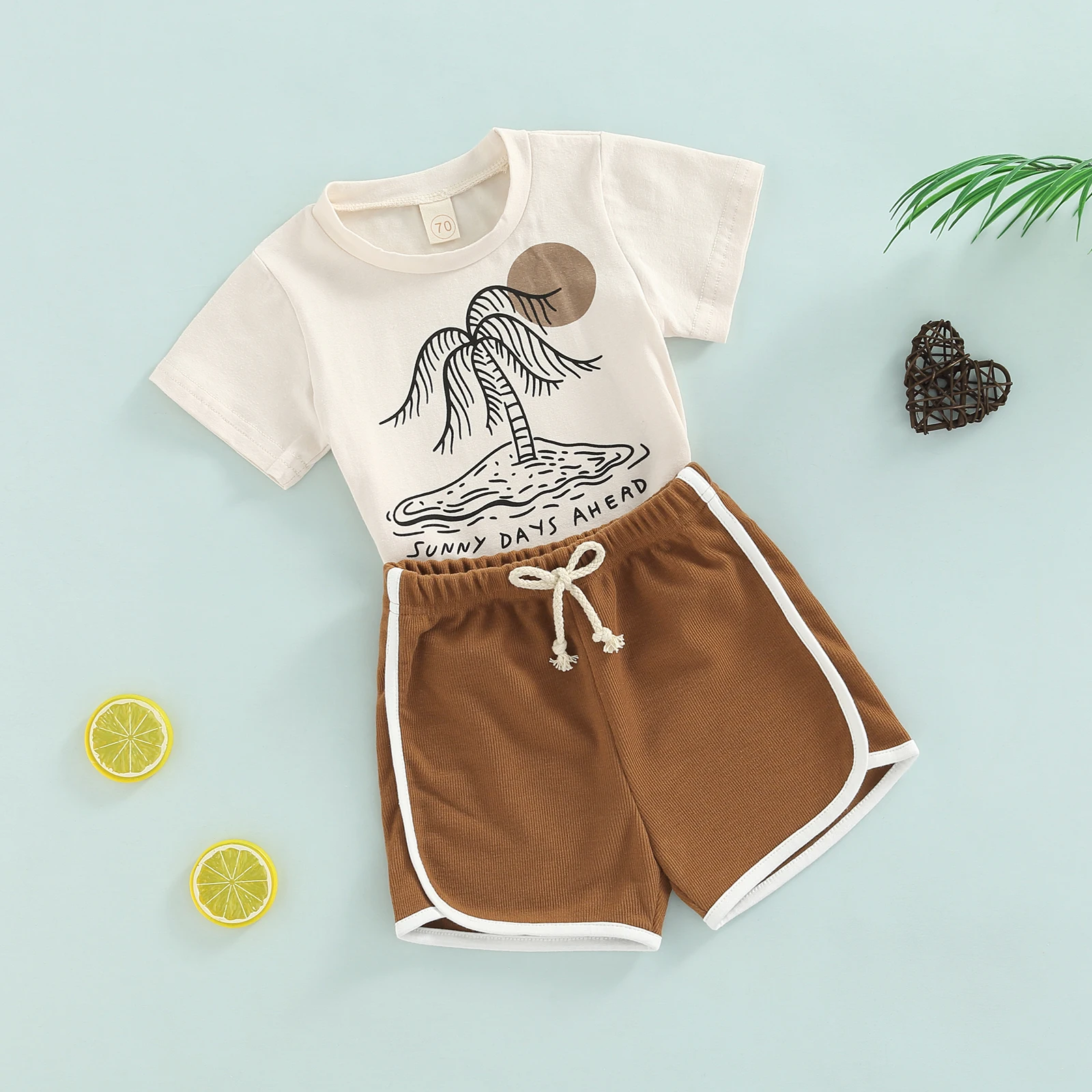 small baby clothing set	 2022 0-24M Baby Boy Girl Clothing Tree Sun Letter Print Short Sleeve Round Neck T-Shirt Tops+High Waist Cute Shorts Summer 2pcs baby clothes in sets	