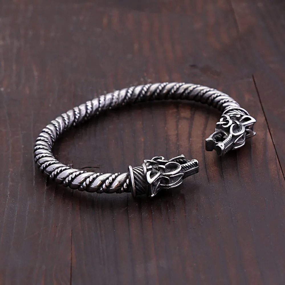 Vintage Nordic Wolf Kopf Armband Edelstahl Viking Männer Armband Mode Biker Tier Amulett Schmuck Geschenke Dropshipping – Detail 5