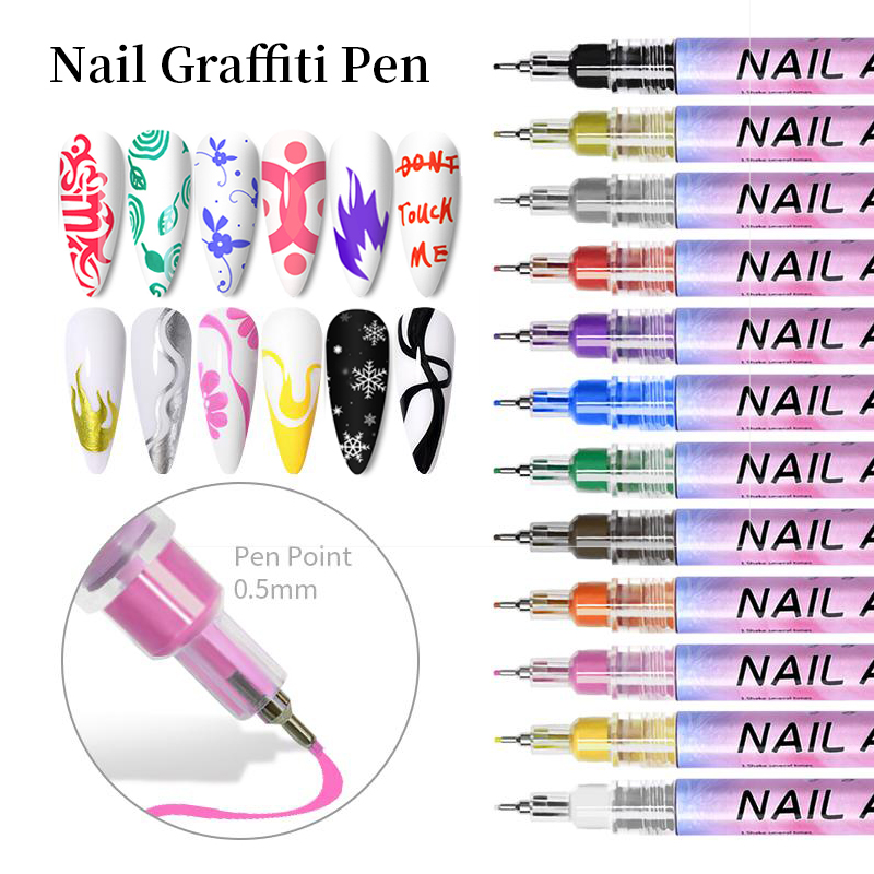 Description Picture 2 of itemBlack White Nail Art Drawing Graffiti Pen Waterproof Painting Liner Brush DIY 3D Abstract Lines Flower Leaf Nail Manicure Tools