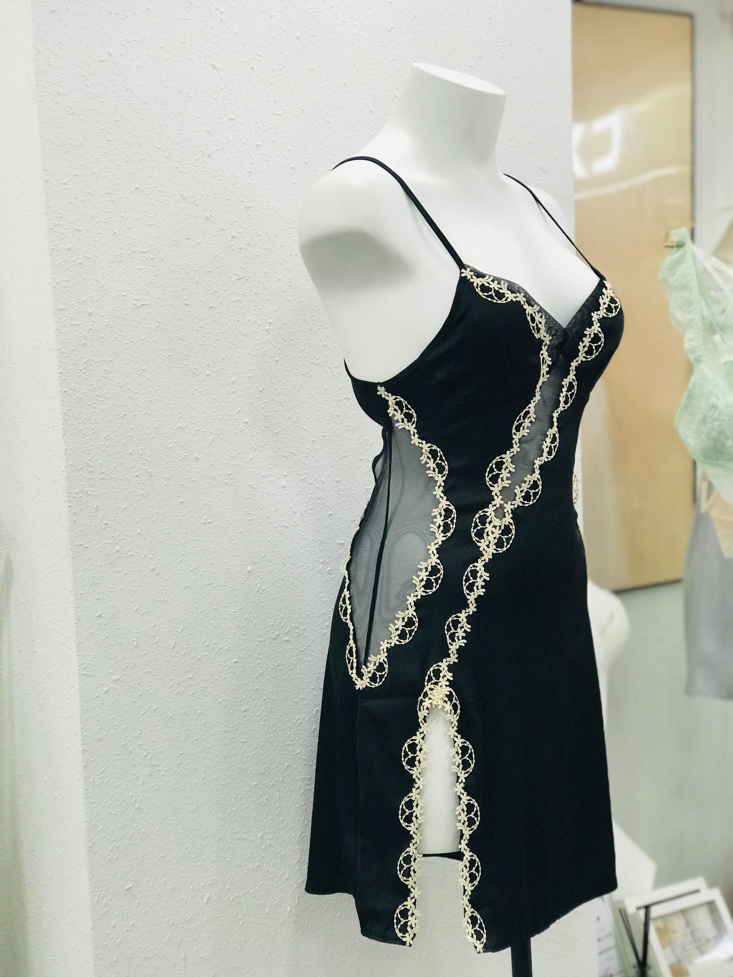 Original Nachthemd sexy Abend Nachtwäsche feminine reine Wunsch Birnen blüte dünne Spitze Seide dünnes Nacht kleid mit Brust polster – Detail 11
