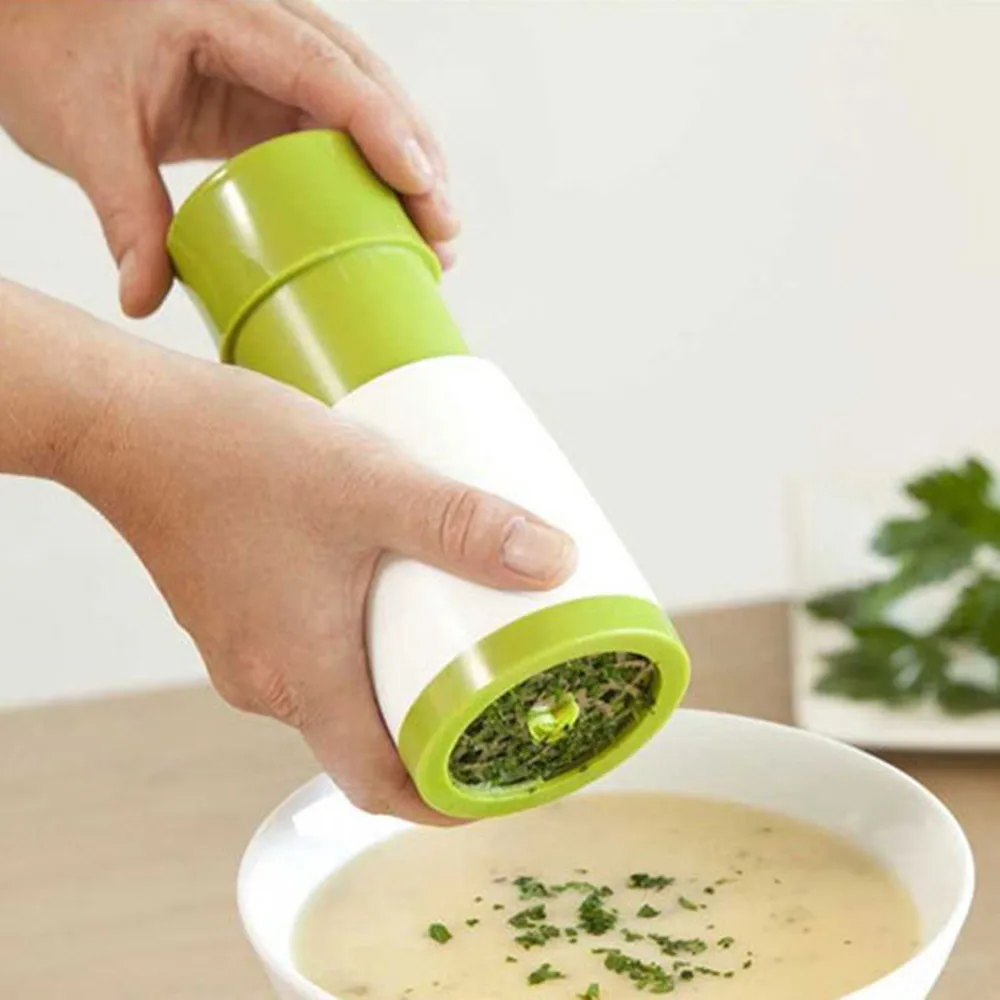 6-in-1 kitchen gadget: herb grinder, garlic press, spice mill, vegetable cutter, and more
