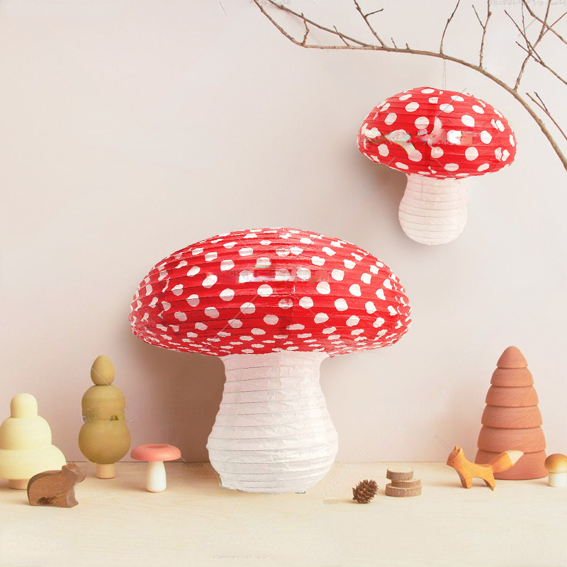 Description Picture 5 of item1pc New Mushroom Paper Lantern Campus Children's Birthday Party Decoration Props Garden Room Decoration Supplies DIY Lantern