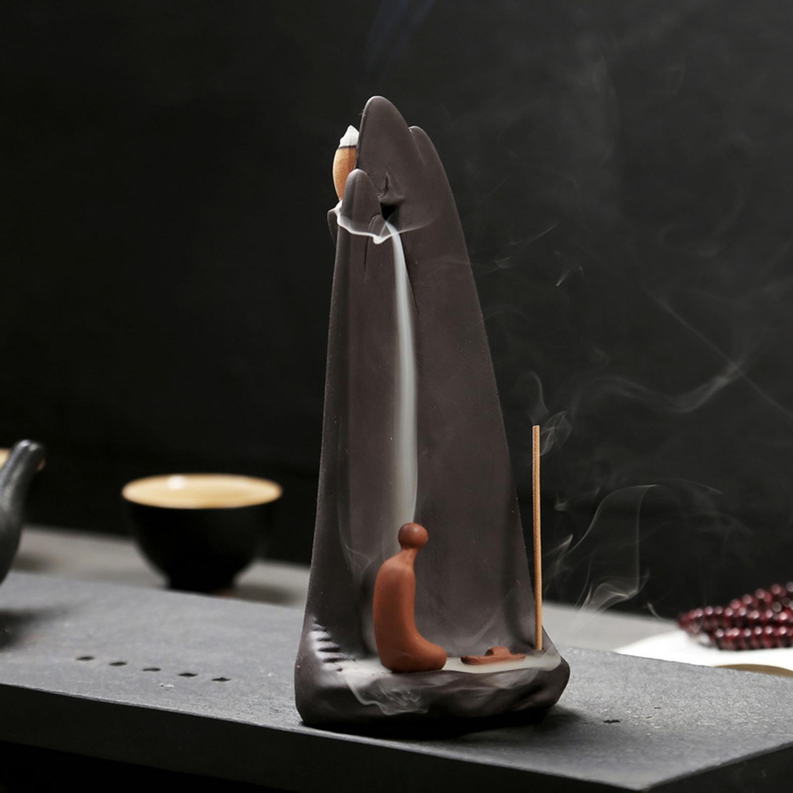 Creative Ceramic Mountain Incense Burner Buddha Statue Smoke Waterfall Handmade Flow Incense Burner for Yoga Room Accessories