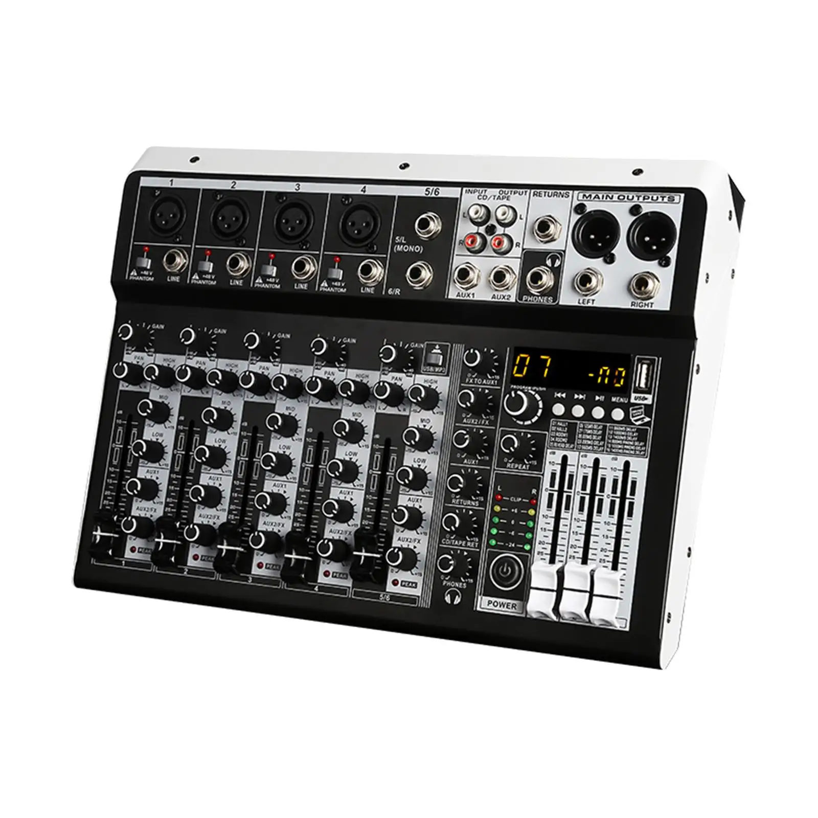 6 Channel Audio Mixer Computer Recording Mixing Console for Smart TV Studio Recording Desktop Computer Jukebox Audio EU Adapter