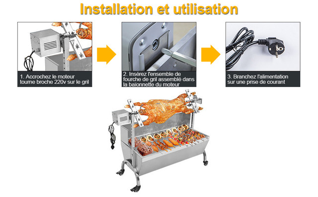 Kotsy Tourne Broche SP-S40 Oteur De Barbecue 70KG Acier Inoxydable - 5