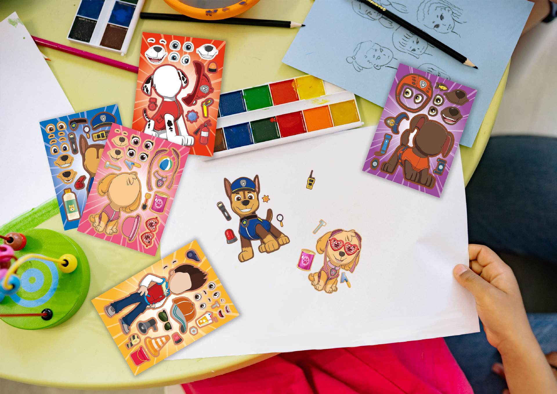 16 Blatt PAW Patrol Ballon-Aufkleber, Puzzle-Aufkleber, Chase Make-a-Face, zusammenbaubarer Cartoon-Aufkleber, zusammenbaubares Puzzle, Geschenk – Detail 4