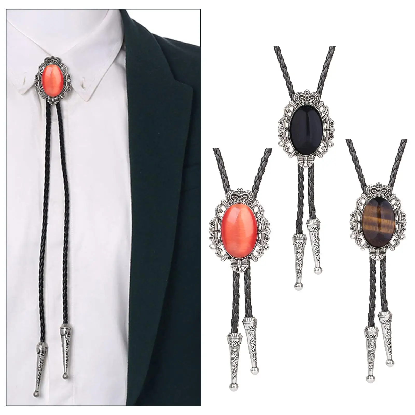  Bolo Tie, Necktie Oval Costume Gift Western  Alloy Adjustable Vintage Rodeo Necklace for Party Christmas Men and Women