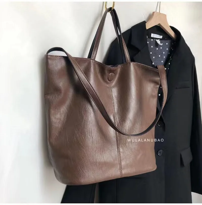 Women's Vintage Leather Tote Hobo Shoulder Bag Handbag Large A4 University School Work Business Bag Double Sided Messenger Bag
