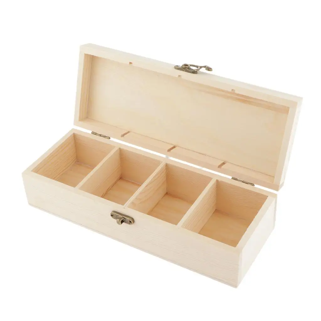 Plain Wooden Solid Wood Jewelry Box Tea Box Earring Storage Box with 4 Slots