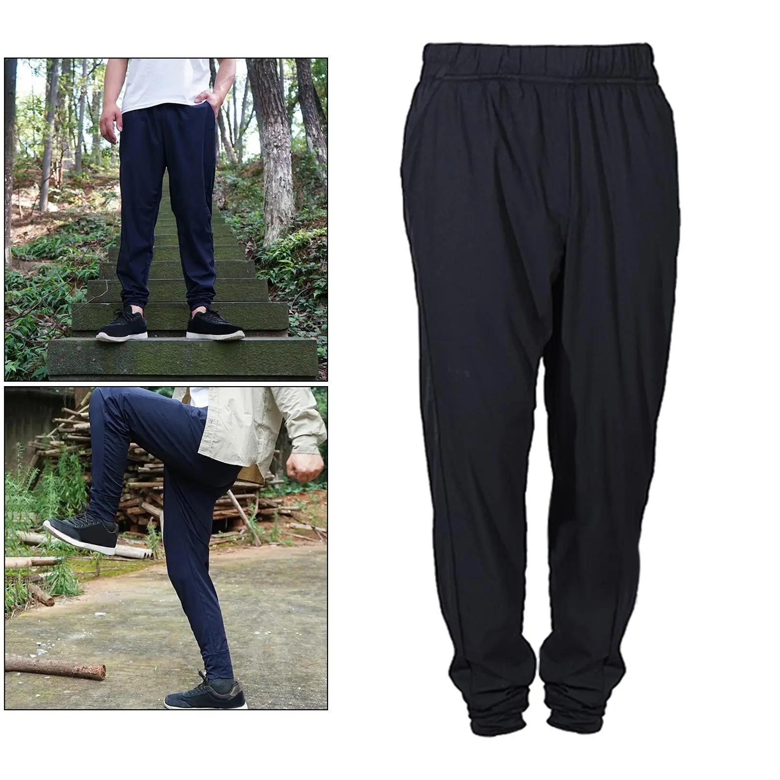 Elastic Waist Hiking Water Resistant Pants  Athletic Lightweight Breathable Sweatpants Casual Pants Black