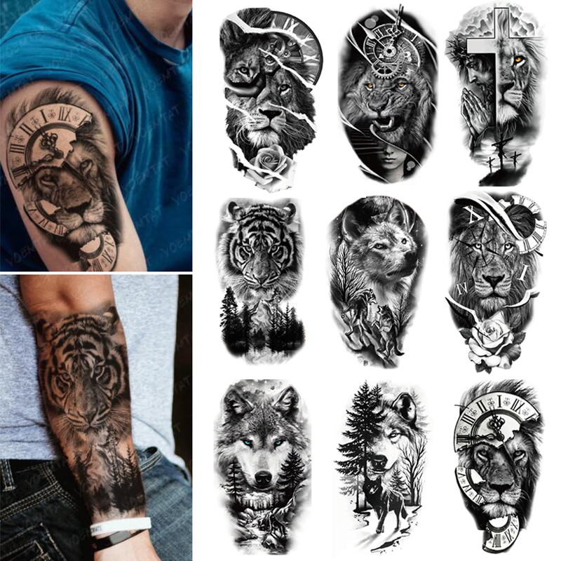 Best of Full Arm Temporary Tattoo Sticker Forest Lion Tiger Tatto Stickers Women Men Wolf Body Art Arm Neck Fake Tatto Waterproof Reviews & Tips