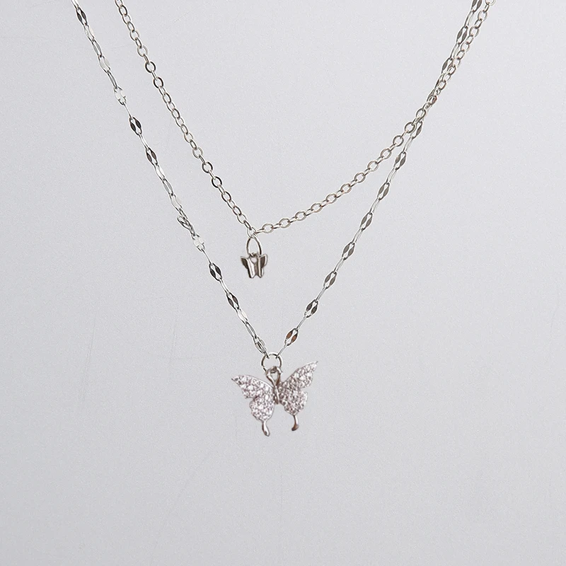Luxury Shiny Double Chain Butterfly Necklace for Wife