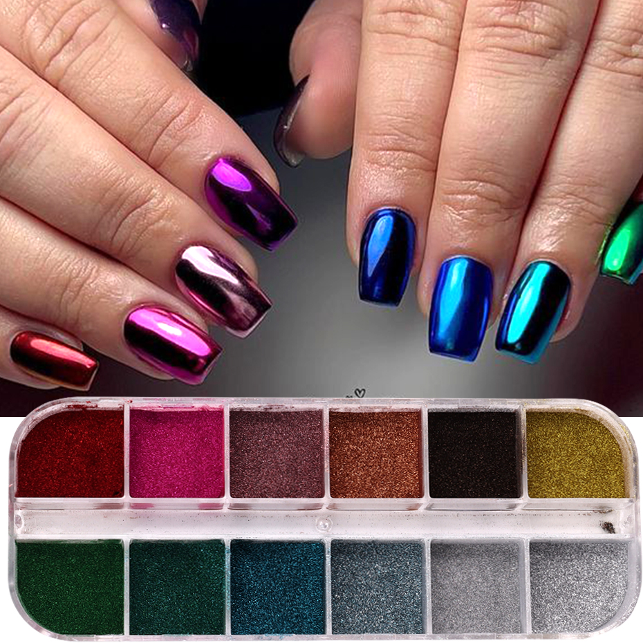 Best of 12 Grid Winter Mirror Rainbow Nail Glitter Powder Metal Effect Pigment Colorful Fine Rubbing Dust Metallic Chrome Manicure Decor Reviews & Tips