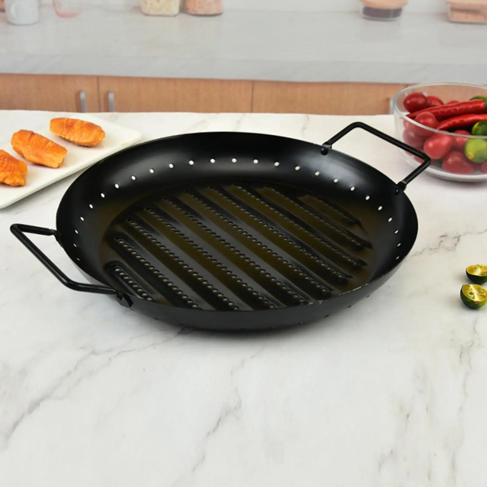 BBQ Grilling Pan Grill Topper Pans Durable BBQ Accessories Grill Tray Grill Basket for Cooking BBQ Camping Meat