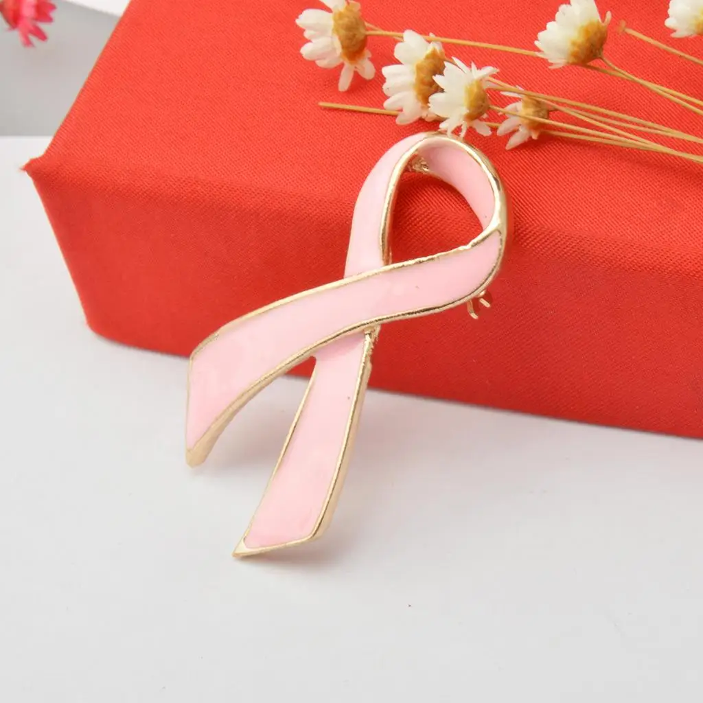 Pink Enamel Breast Cancer Awareness Charity Ribbon Brooch Pin Jewelry Gift