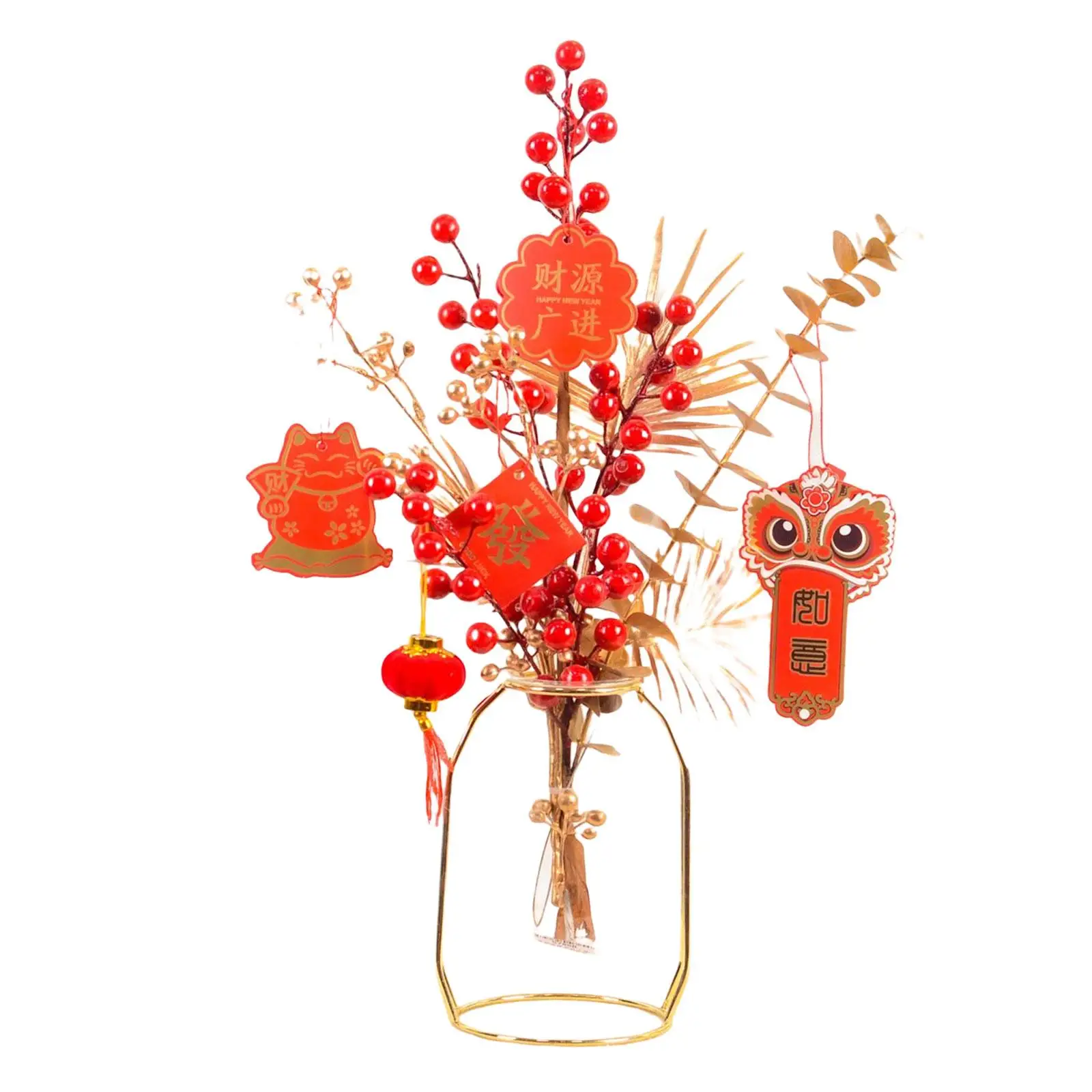 Chinese New Year Decorations Artificial Berries Branches Art Crafts Harvest Charms for Living Room Office Indoor New Year Decor