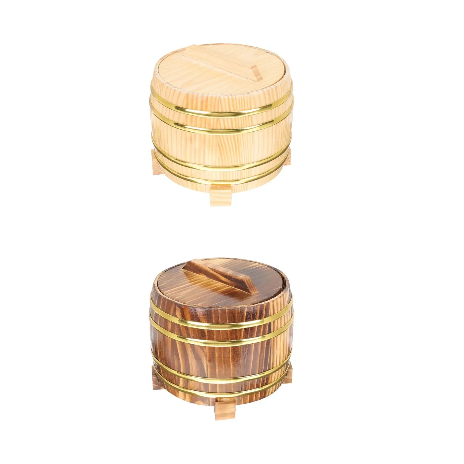 Wooden Sushi Barrel 16cm Rice Steamed Cask Wooden Rice Bowl Multifunction with Lid Simple Using Mixing Pot Container Barrel
